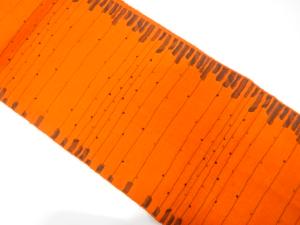 手織り紬　横段模様織り出し　名古屋帯